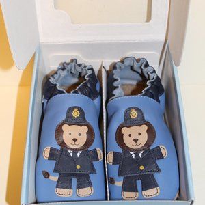 NW Robeez by Stride Rite Boys Lion Bobby Police Blue 5-6 Yr moccasin shoes 13-14
